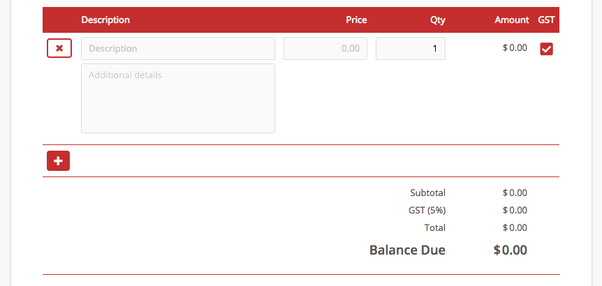 invoice body, including line items and total