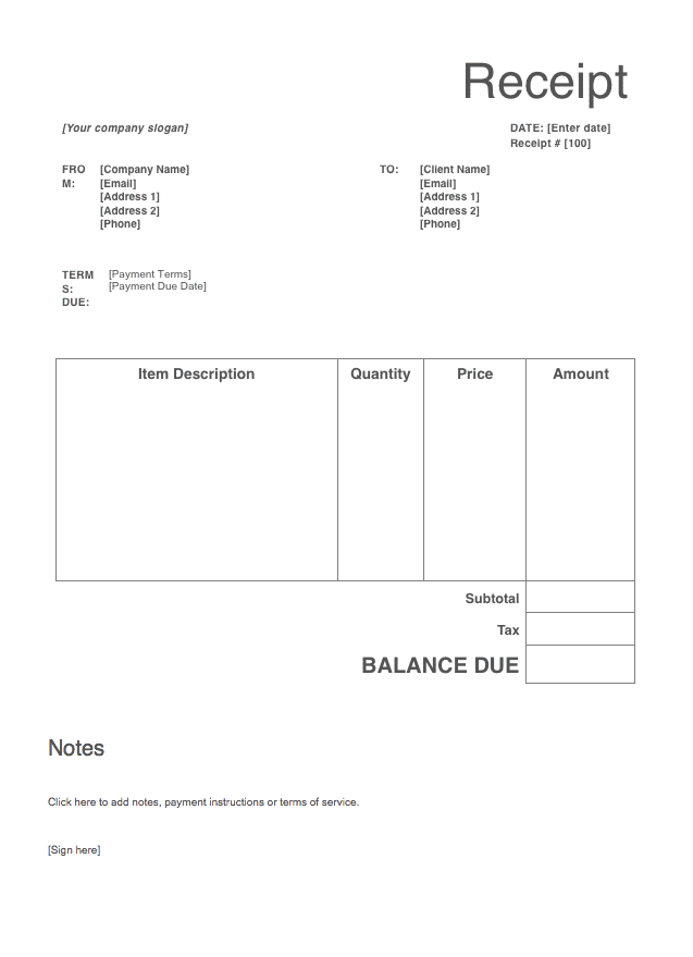 Receipt Templates Free Download Invoice Simple