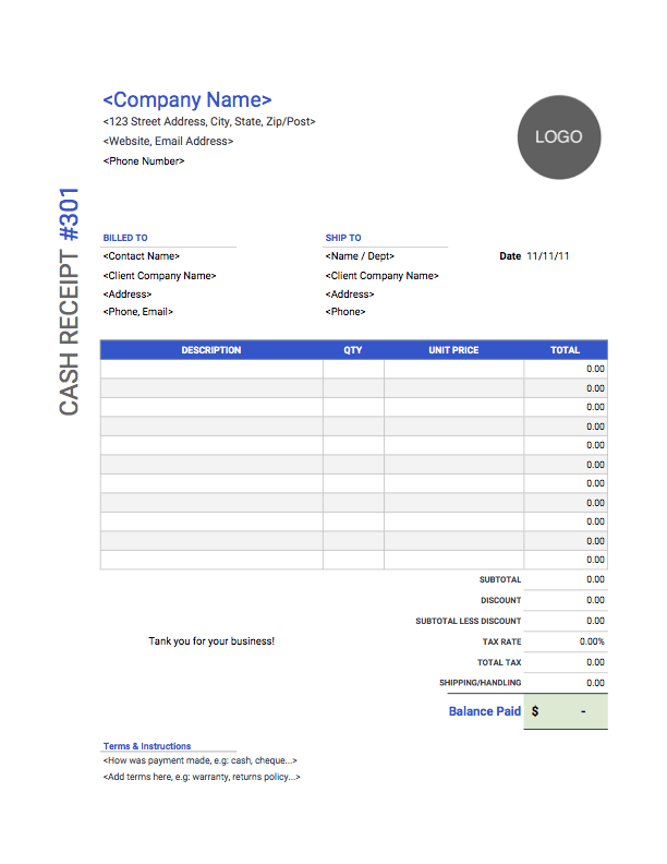 Cash Receipt Templates Free Download Invoice Simple