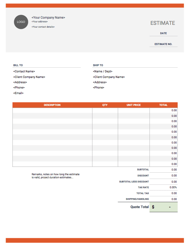 microsoft excel estimate template