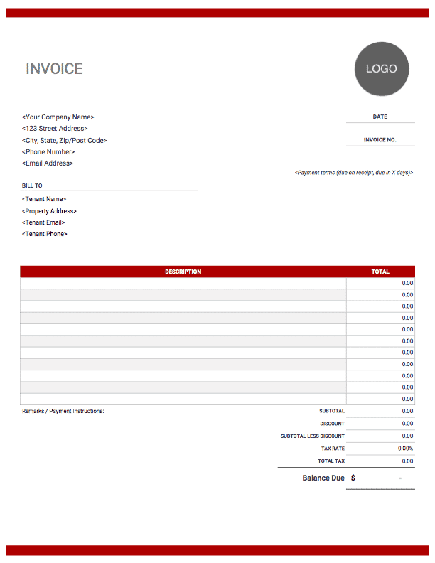 Rental invoice template