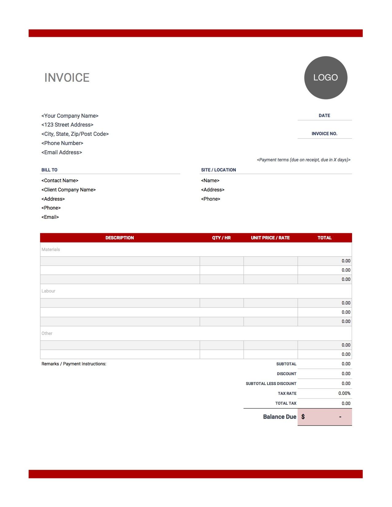 Contractor Invoice Templates  Free Download  Invoice Simple With Work Invoice Template Free Download