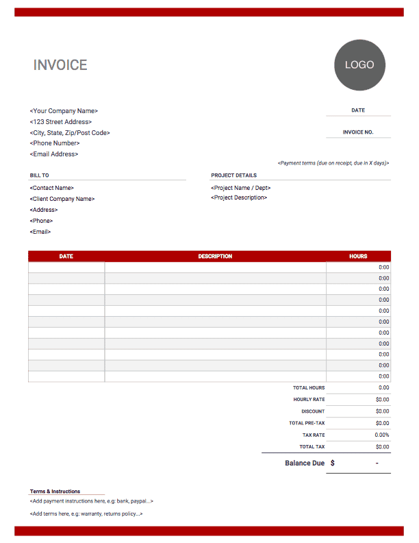 freelance invoice template - red - modern style