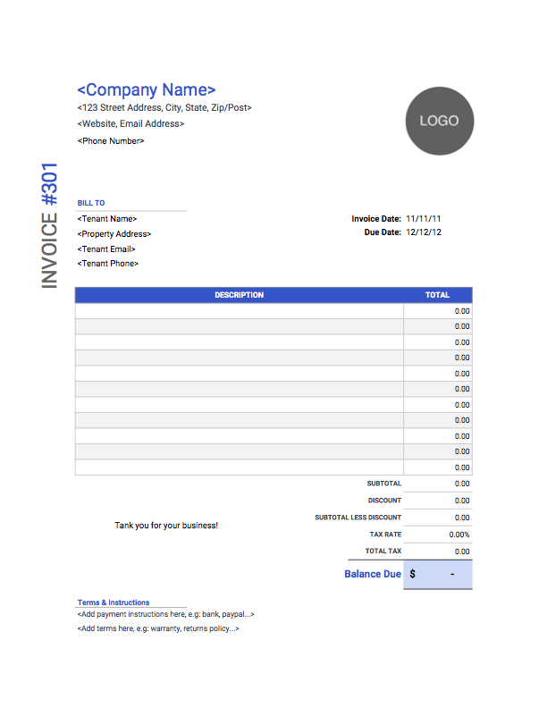 Rental Invoice for Word