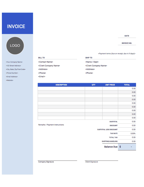 classic invoice template with solid side