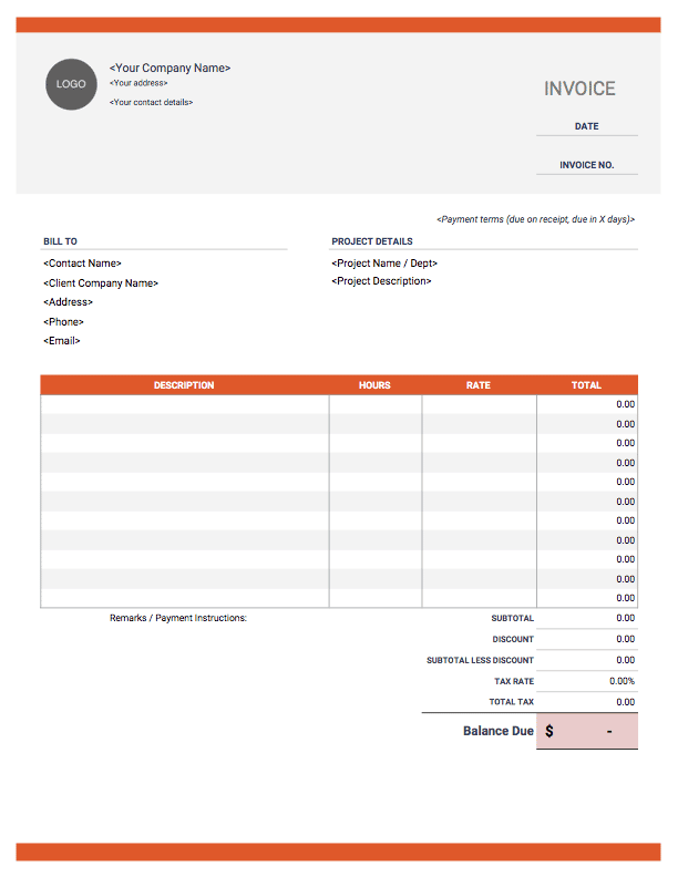 freelancer invoice template - solid top - orange