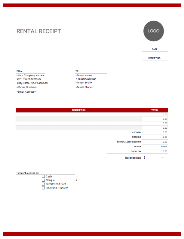 Rent Receipt Templates Free Download Invoice Simple