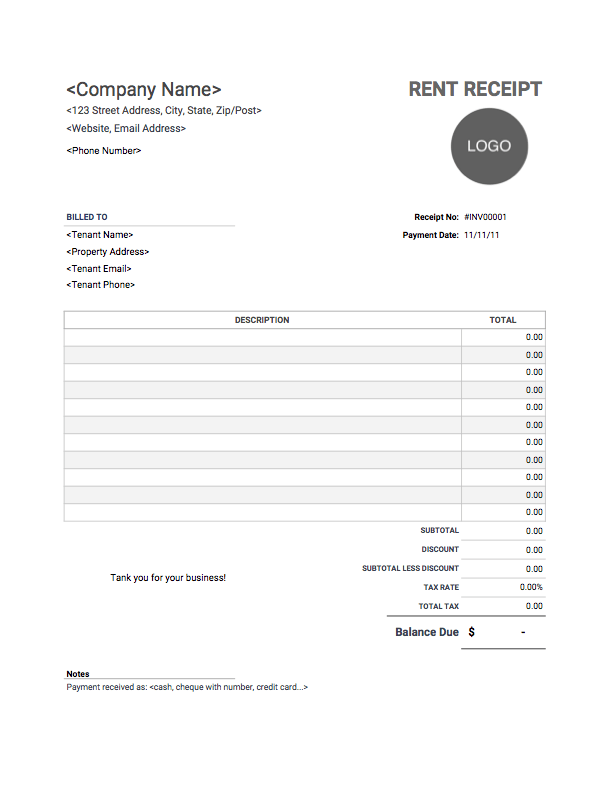 rent receipt templates free download invoice simple