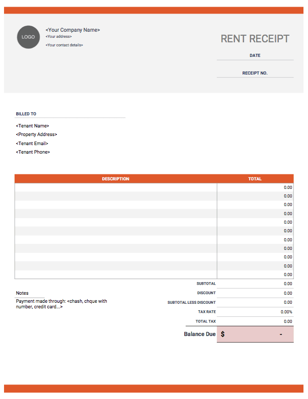 rent receipt templates free download invoice simple