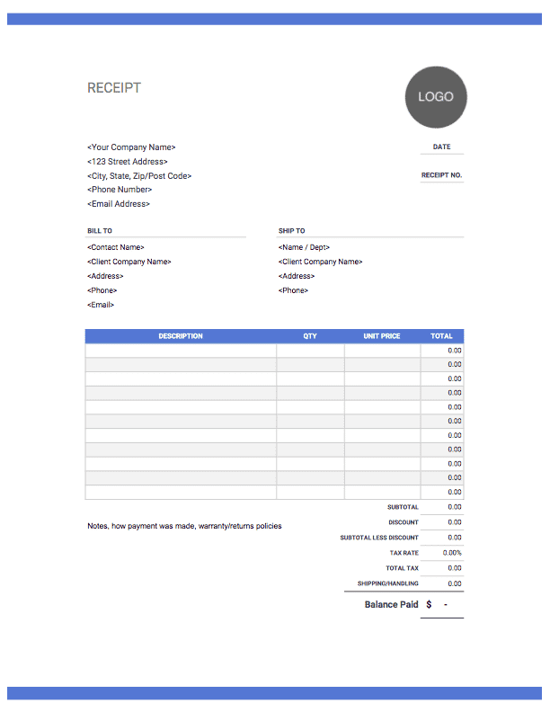 Internet Receipt Template