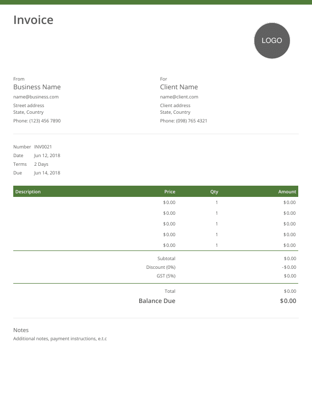 invoice template created by online invoice generator