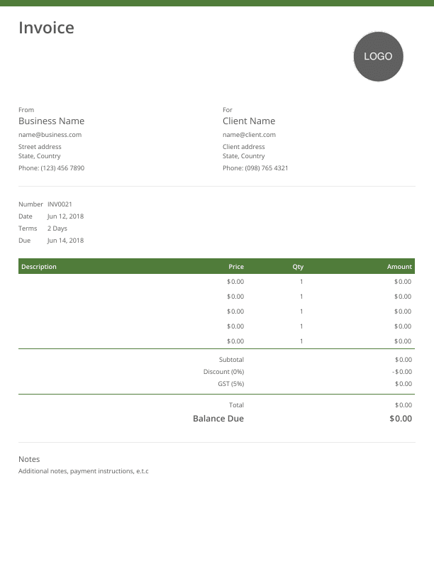 Contractor Invoice Templates Free Download