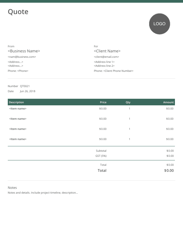 Service Estimate Template