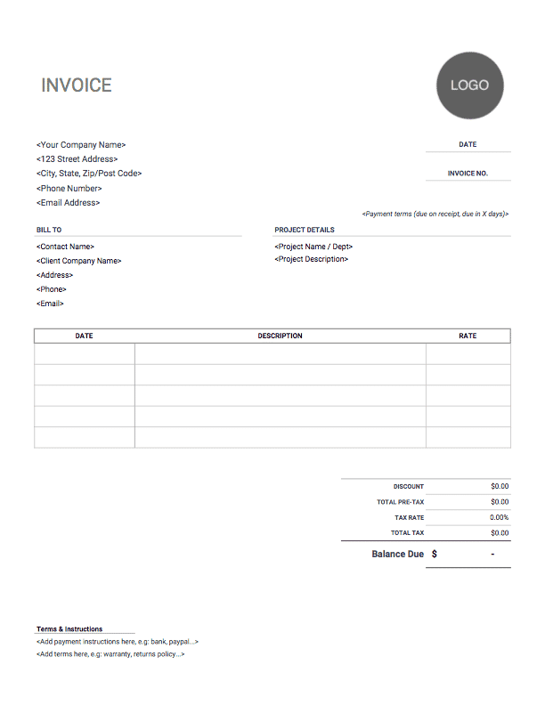 classic black and white printable invoice template