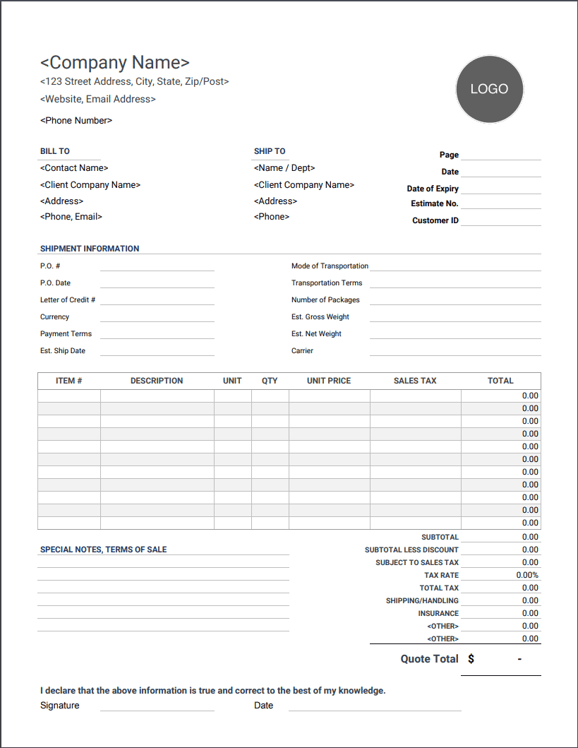 Excel Format Proforma Invoice Template Excel