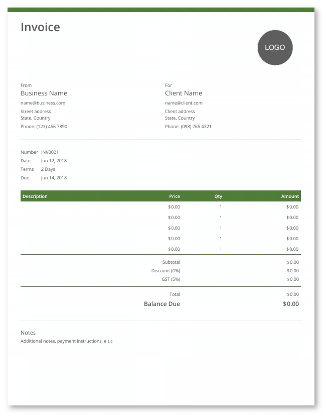 Invoice Simple Green Template