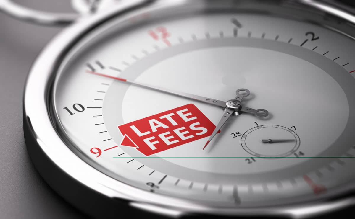 image of late fee wording on clock
