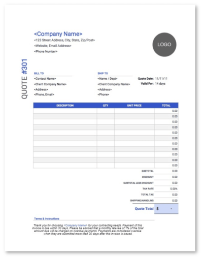 screenshot of invoice template with late fee wording