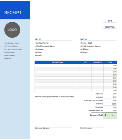 image of rent receipt template