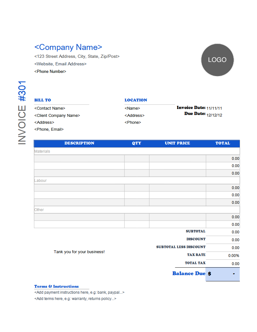 Free Construction Invoice Templates Invoice Simple