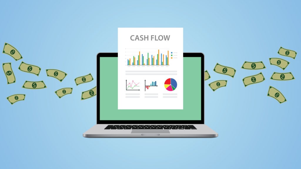 image representing cash flow with computer and doc