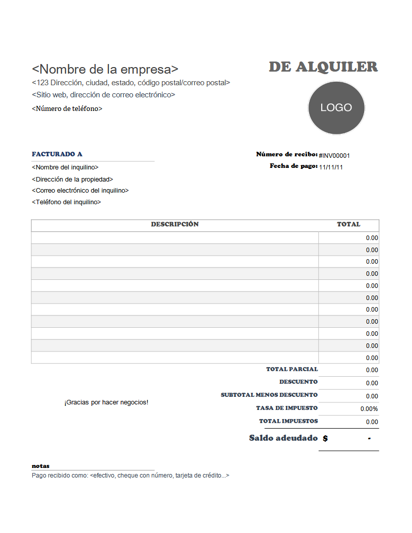 Factura De Alquiler Pdf Modèles gratuits de quittance de loyer - Invoice Simple